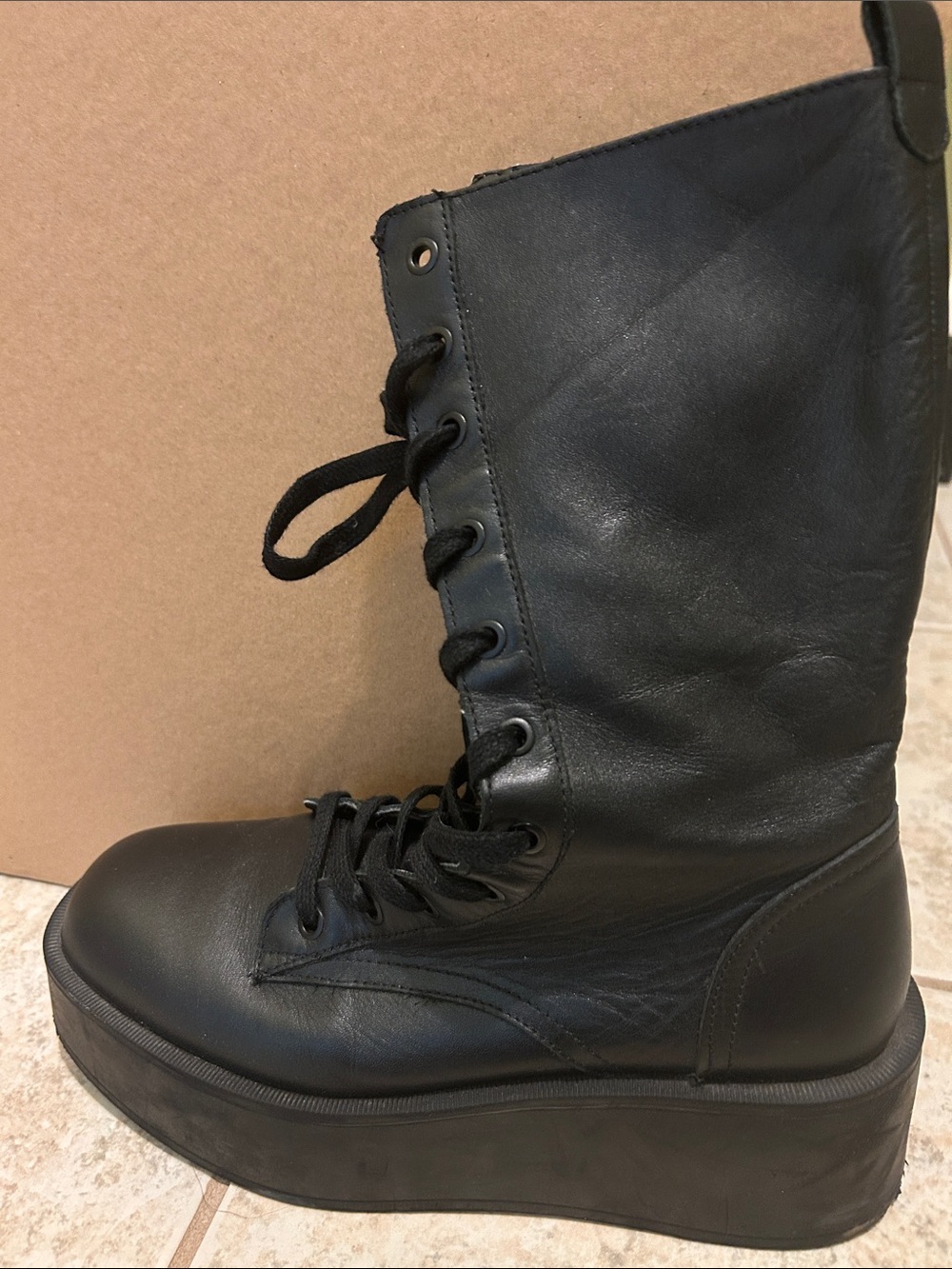 Zara Black Platform Lace-Up Mid-Calf Boots